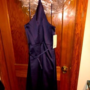 Dress, size 8, polyester, seems like satin, high neck, sleeveless